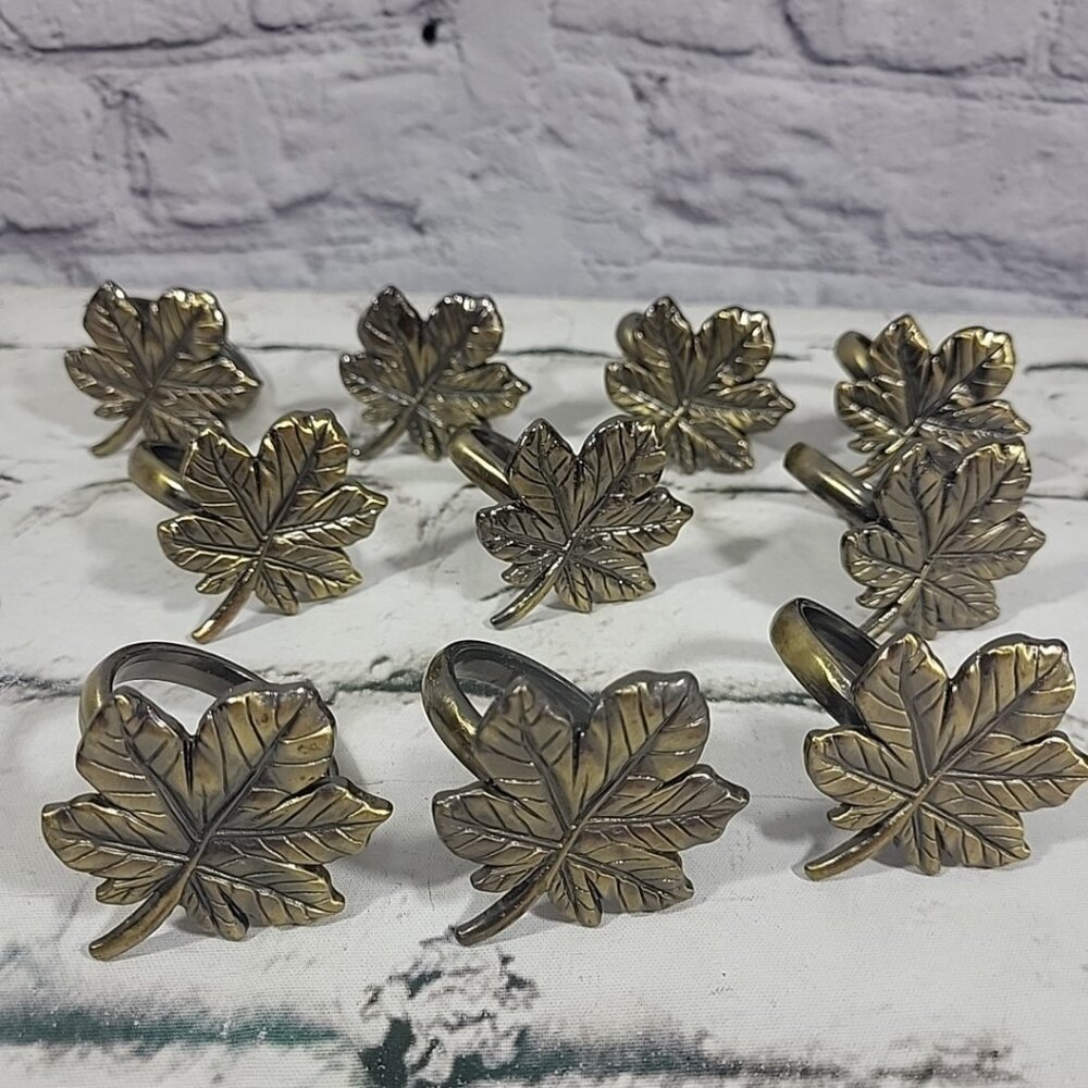 Metal Maple Leaf Napkin Rings Luster Antique Bronze Finish Holiday Set Of 10